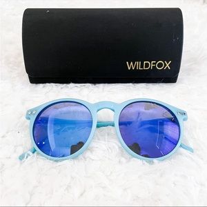 Wildfox Light Blue Frame Sunglasses with Blue Mirrored Lenses and Star Accents